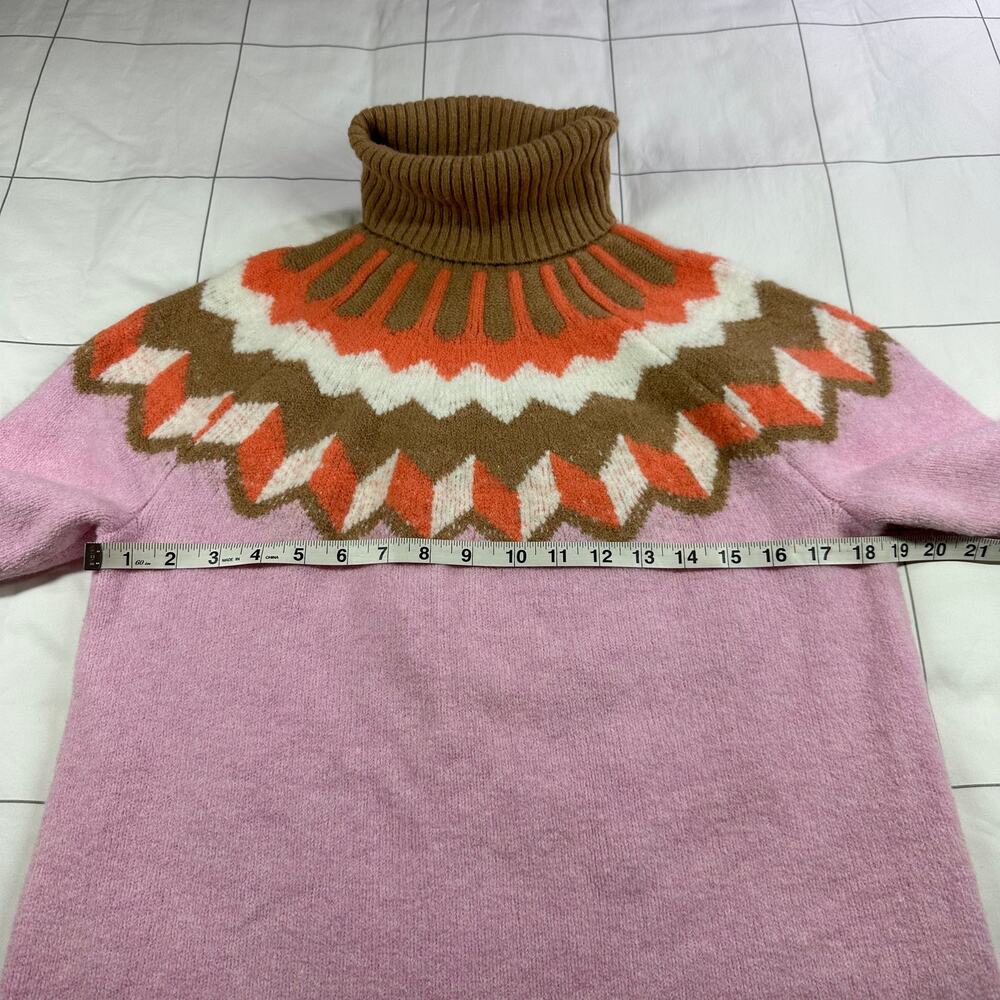 J.Crew Sweater Womens Small Pink Fair Isle Turtleneck Supersoft Yarn Wool Alpaca - Picture 7 of 8